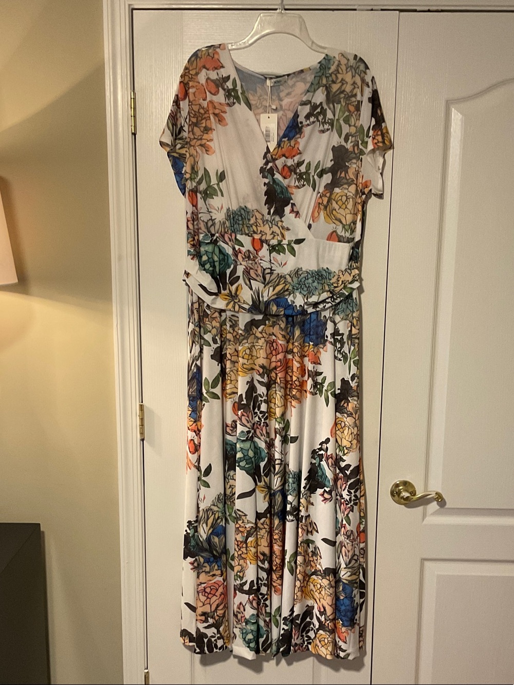 Floral Wrap Maxi Dress in White with Multicolor Print
